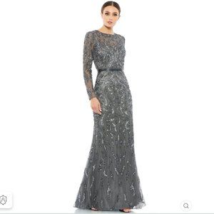 BEADED LONG SLEEVE EVENING GOWN Size 10 COLOR — Charcoal New With Tags